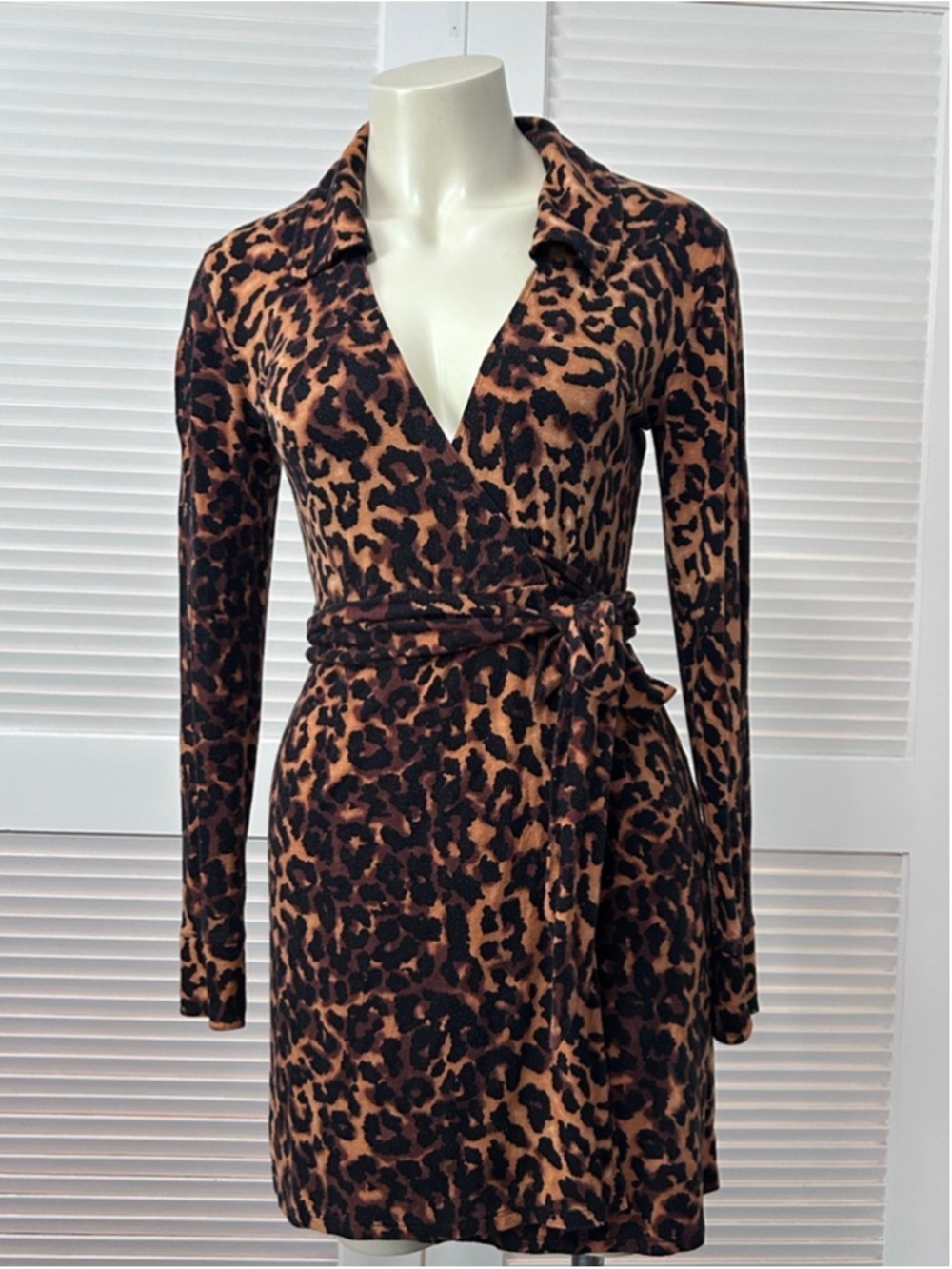 Reformation Leopard Print Wrap Dress Size Small Brown Black Long Sleeve